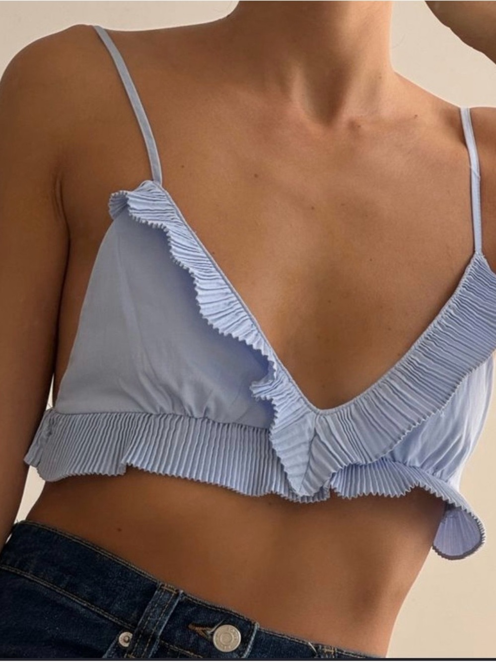 Zara Ruffle Trim V-Neck Cropped Cami Top, M, Summer Bralette